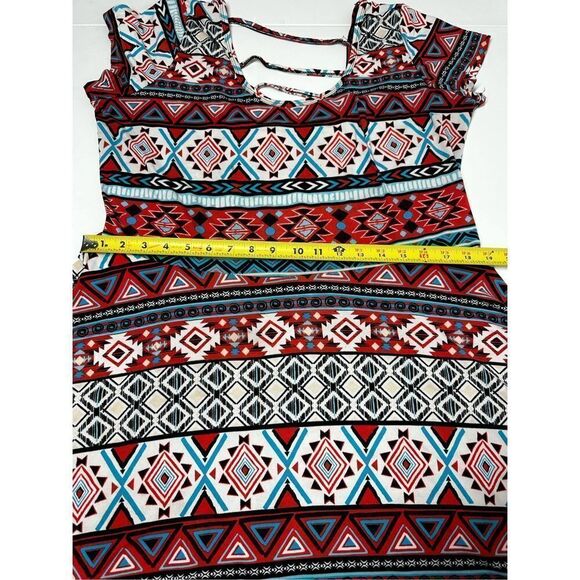 Bobbie Brooks Womens Dress Plus Size 1X Red Multi Geometric Strap Back - Picture 9 of 11